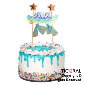 ADORNO MINI BANDERIN FELIZ CUMPLEAOS CELESTE  X 1